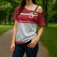 Queensland Tonga Custom Cross Shoulder Shirt QLD with Tongan Ngatu Pattern - Polynesian Pride