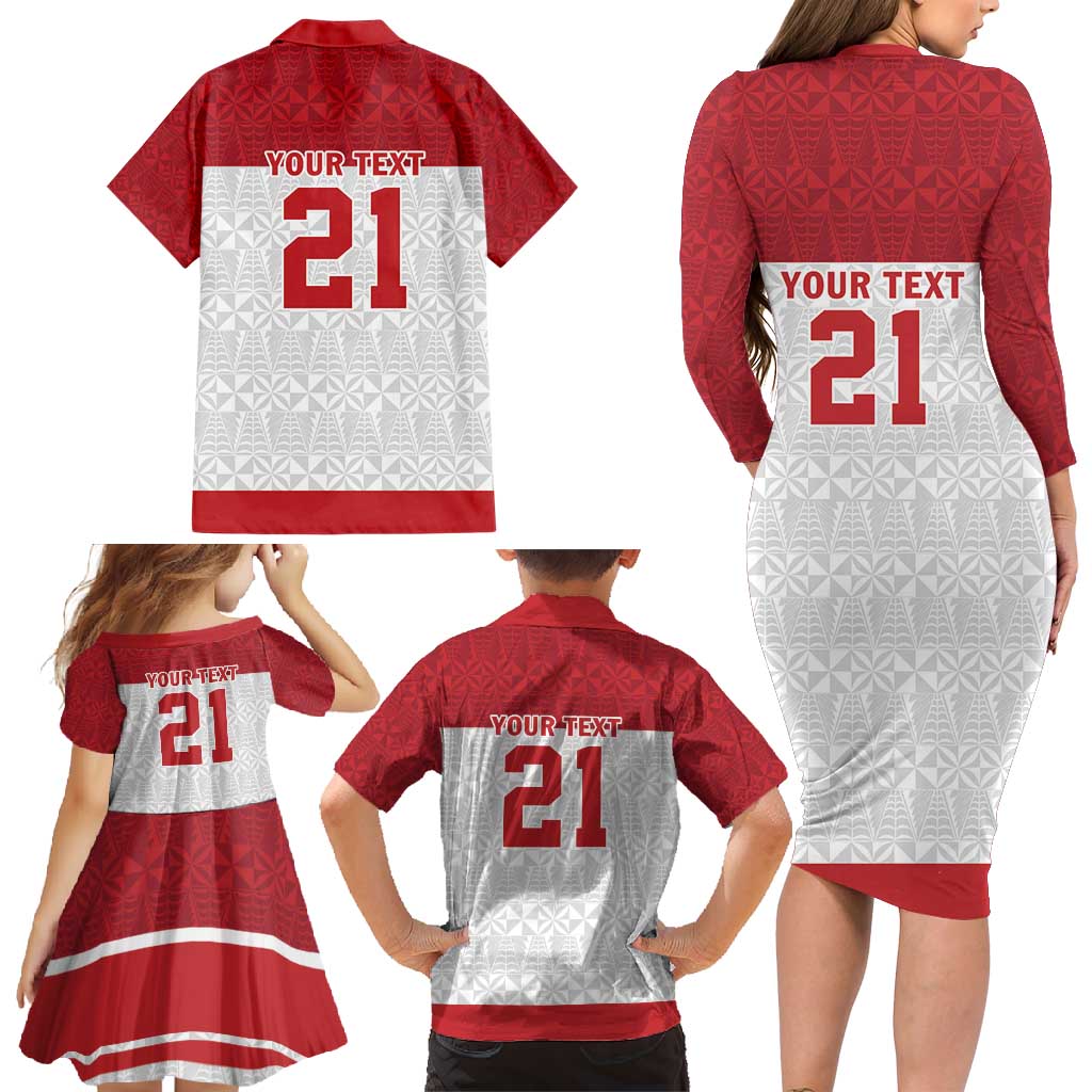 Queensland Tonga Custom Family Matching Long Sleeve Bodycon Dress and Hawaiian Shirt QLD with Tongan Ngatu Pattern