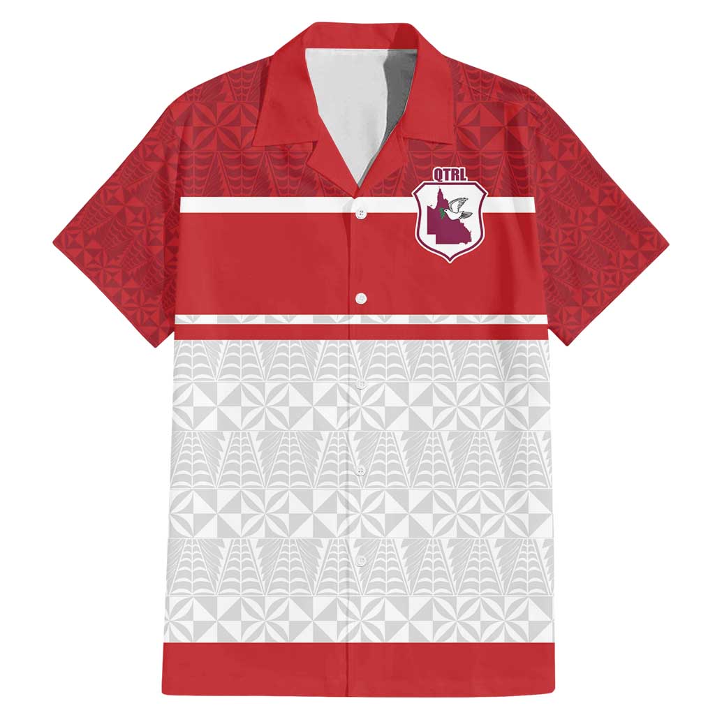 Queensland Tonga Custom Family Matching Mermaid Dress and Hawaiian Shirt QLD with Tongan Ngatu Pattern LT9 Dad's Shirt - Short Sleeve Red - Polynesian Pride