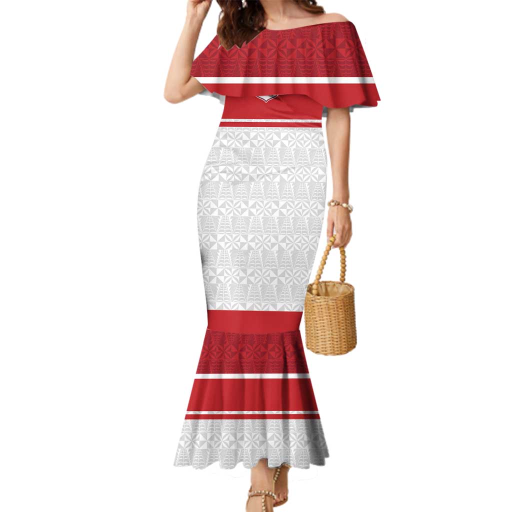 Queensland Tonga Custom Family Matching Mermaid Dress and Hawaiian Shirt QLD with Tongan Ngatu Pattern LT9 Mom's Dress Red - Polynesian Pride