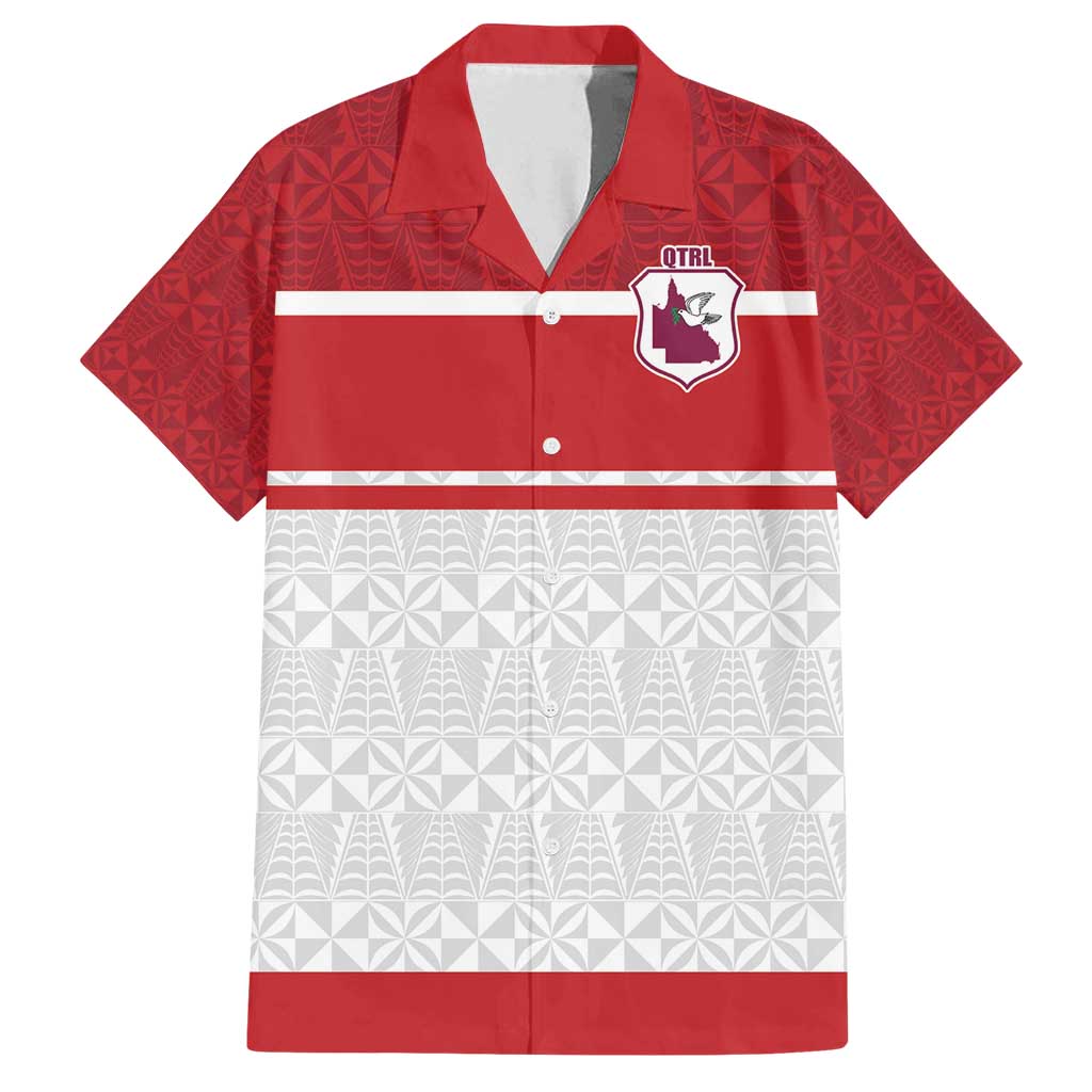 Queensland Tonga Custom Family Matching Summer Maxi Dress and Hawaiian Shirt QLD with Tongan Ngatu Pattern LT9 Dad's Shirt - Short Sleeve Red - Polynesian Pride
