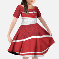 Queensland Tonga Custom Family Matching Tank Maxi Dress and Hawaiian Shirt QLD with Tongan Ngatu Pattern LT9 Daughter's Dress Red - Polynesian Pride