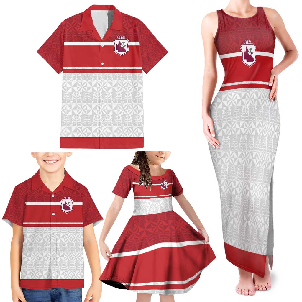 Queensland Tonga Custom Family Matching Tank Maxi Dress and Hawaiian Shirt QLD with Tongan Ngatu Pattern LT9 - Polynesian Pride