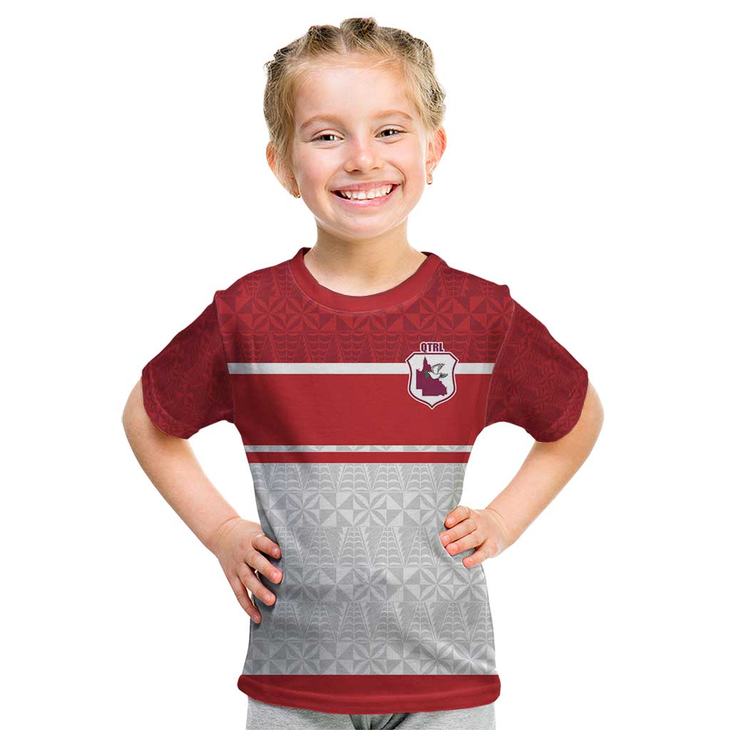 Queensland Tonga Custom Kid T Shirt QLD with Tongan Ngatu Pattern