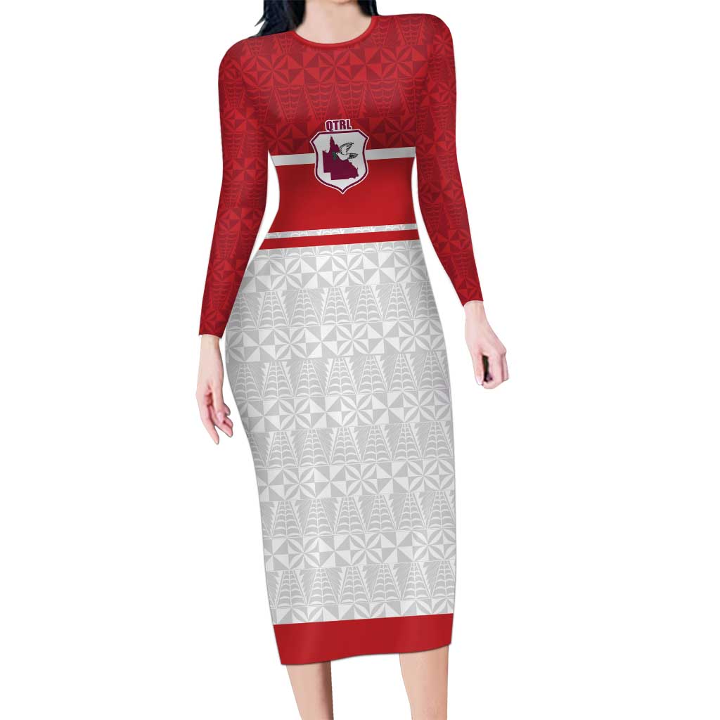Queensland Tonga Custom Long Sleeve Bodycon Dress QLD with Tongan Ngatu Pattern