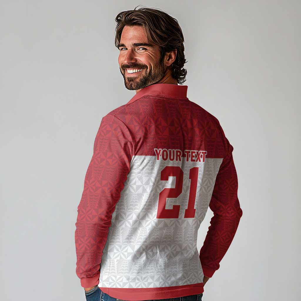 Queensland Tonga Custom Long Sleeve Polo Shirt QLD with Tongan Ngatu Pattern