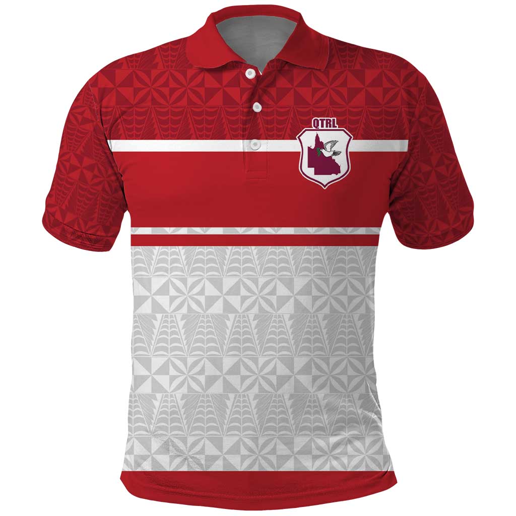 Queensland Tonga Custom Polo Shirt QLD with Tongan Ngatu Pattern LT9 Red - Polynesian Pride