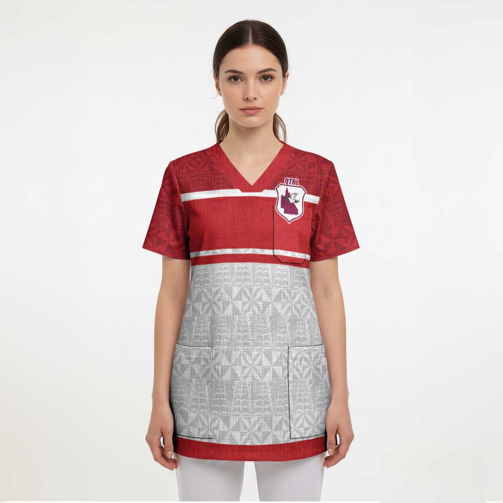 Queensland Tonga Custom Scrub Top QLD with Tongan Ngatu Pattern - Polynesian Pride