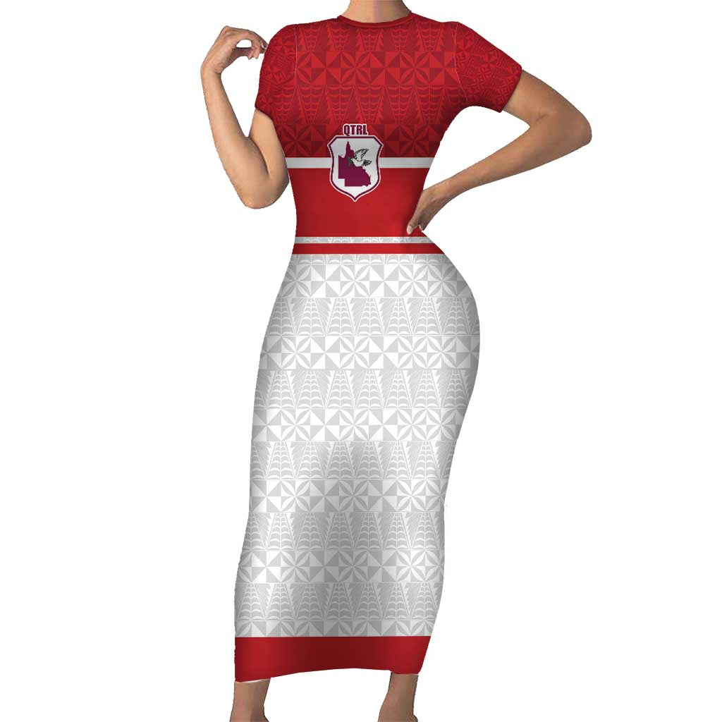 Queensland Tonga Custom Short Sleeve Bodycon Dress QLD with Tongan Ngatu Pattern
