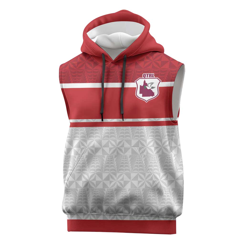 Queensland Tonga Custom Sleeveless Hoodie QLD with Tongan Ngatu Pattern - Polynesian Pride