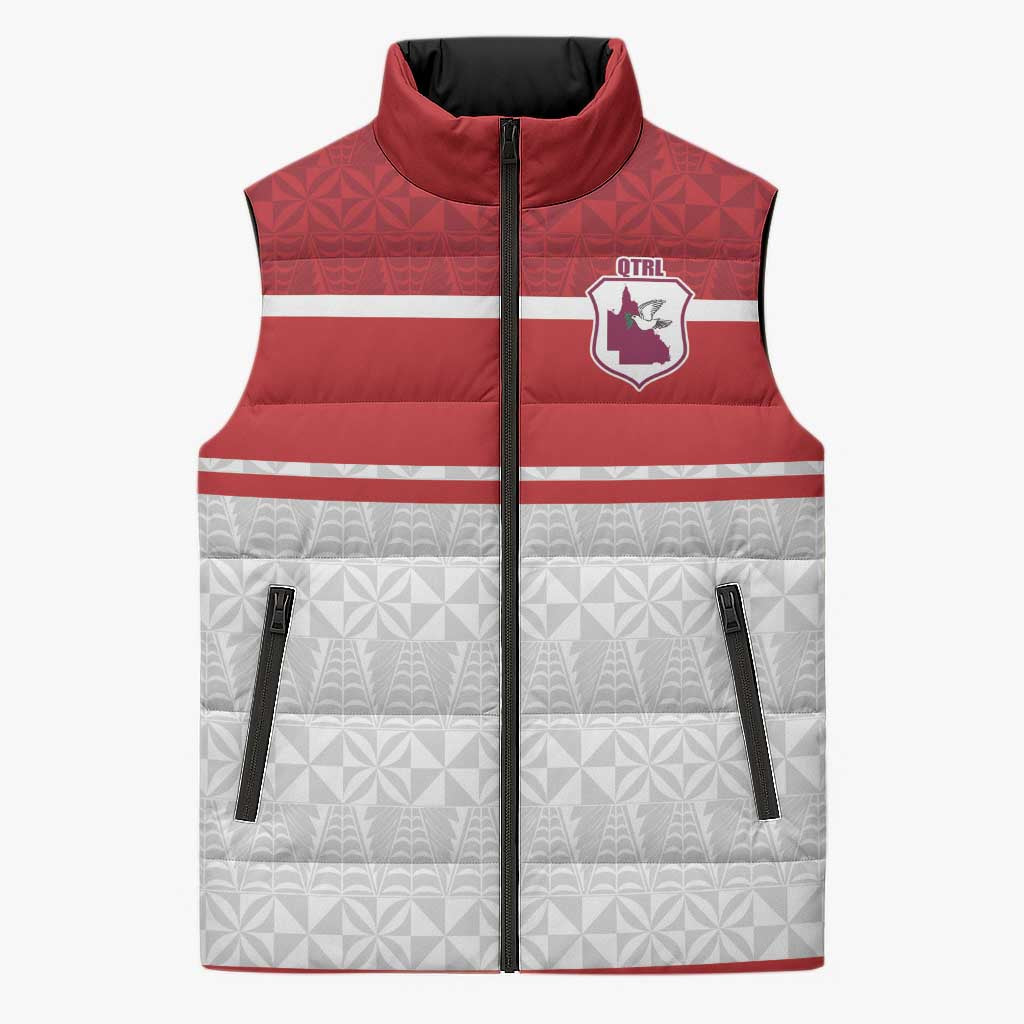 Queensland Tonga Custom Sleeveless Puffer Jacket QLD with Tongan Ngatu Pattern - Polynesian Pride