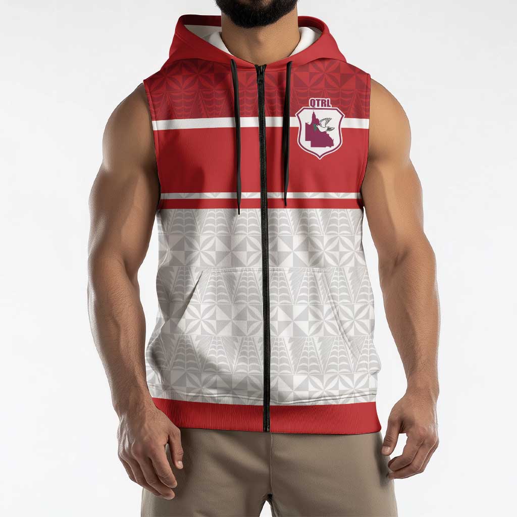 Queensland Tonga Custom Sleeveless Zip Hoodie QLD with Tongan Ngatu Pattern LT9 - Polynesian Pride