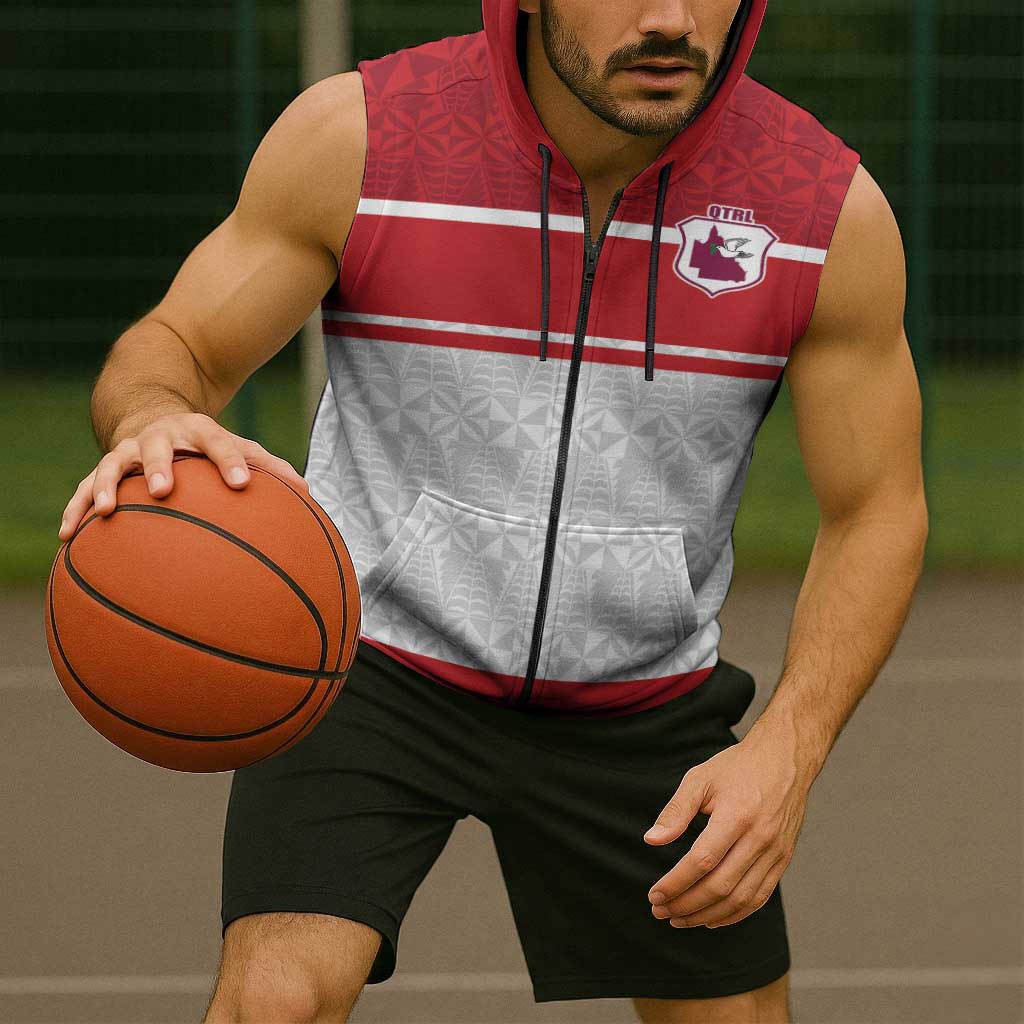 Queensland Tonga Custom Sleeveless Zip Hoodie QLD with Tongan Ngatu Pattern LT9 - Polynesian Pride