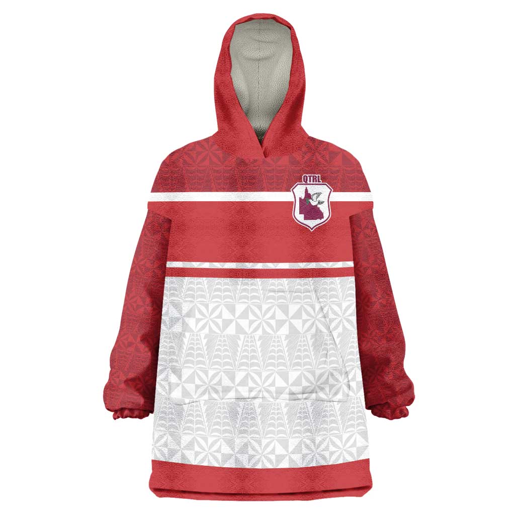 Queensland Tonga Custom Wearable Blanket Hoodie QLD with Tongan Ngatu Pattern