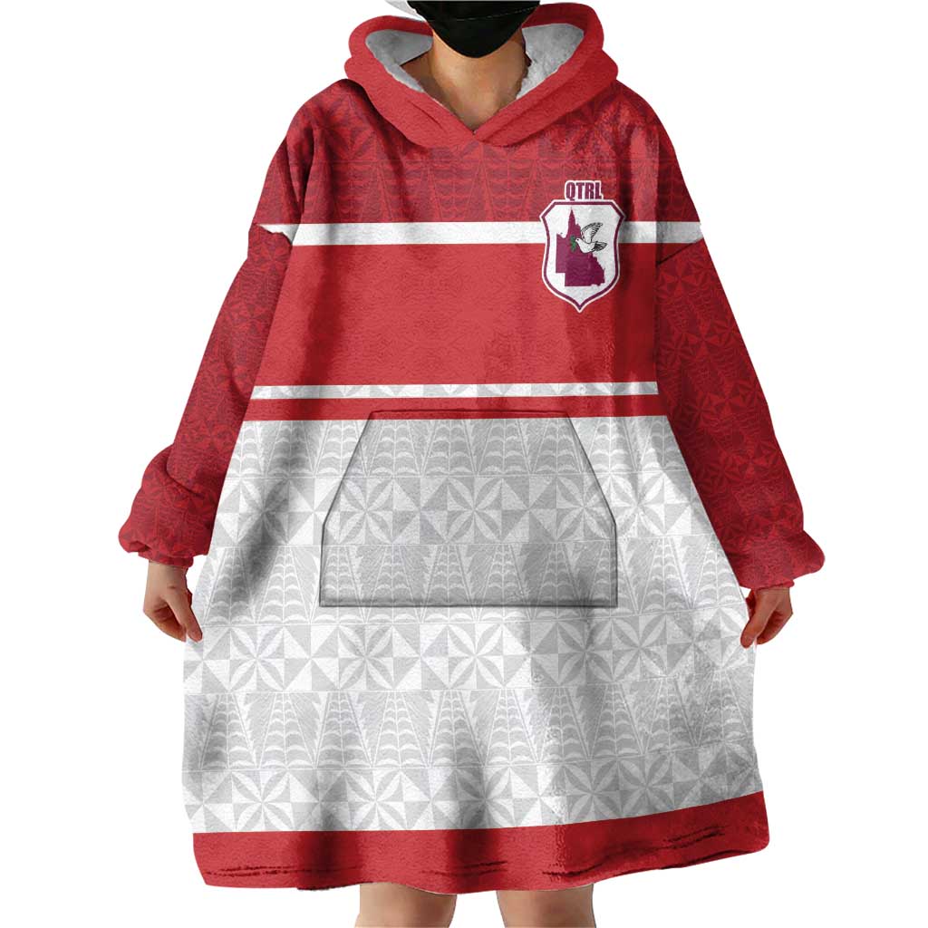 Queensland Tonga Custom Wearable Blanket Hoodie QLD with Tongan Ngatu Pattern LT9 - Polynesian Pride