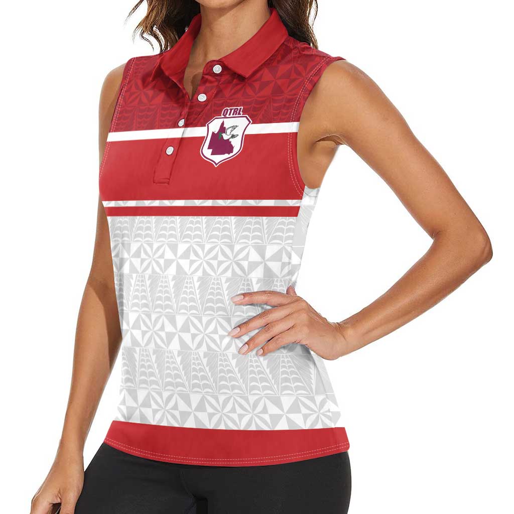 Queensland Tonga Custom Women Sleeveless Polo Shirt QLD with Tongan Ngatu Pattern