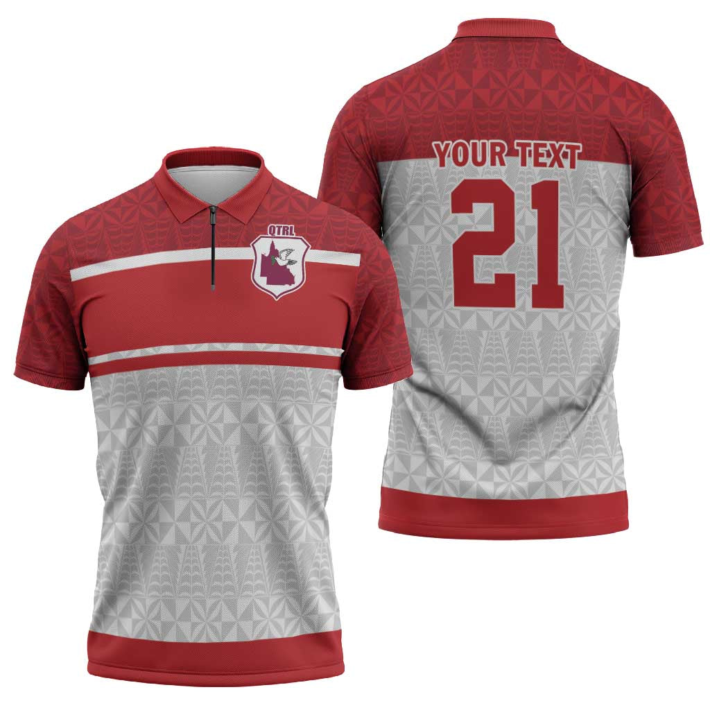 Queensland Tonga Custom Zipper Polo Shirt QLD with Tongan Ngatu Pattern LT9 - Polynesian Pride