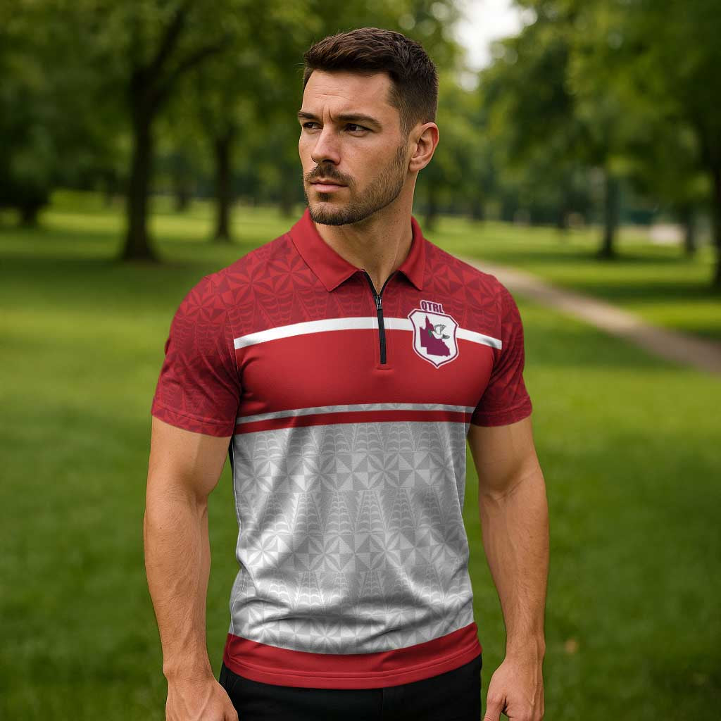 Queensland Tonga Custom Zipper Polo Shirt QLD with Tongan Ngatu Pattern LT9 - Polynesian Pride