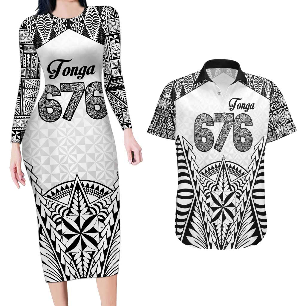 Personalised Tonga 676 Couples Matching Long Sleeve Bodycon Dress and Hawaiian Shirt Tribal Kupesi Ngatu Unique