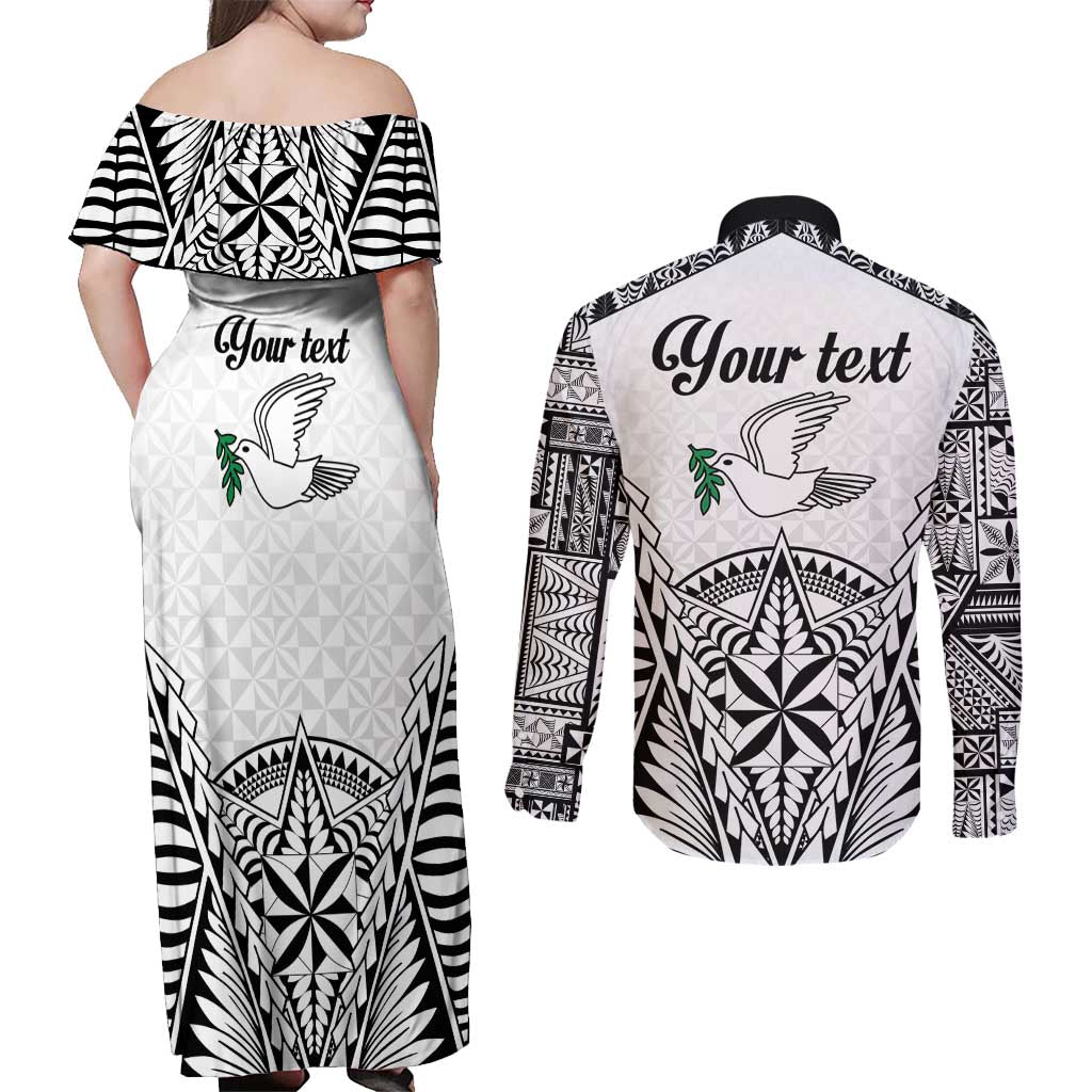 Personalised Tonga 676 Couples Matching Off Shoulder Maxi Dress and Long Sleeve Button Shirt Tribal Kupesi Ngatu Unique