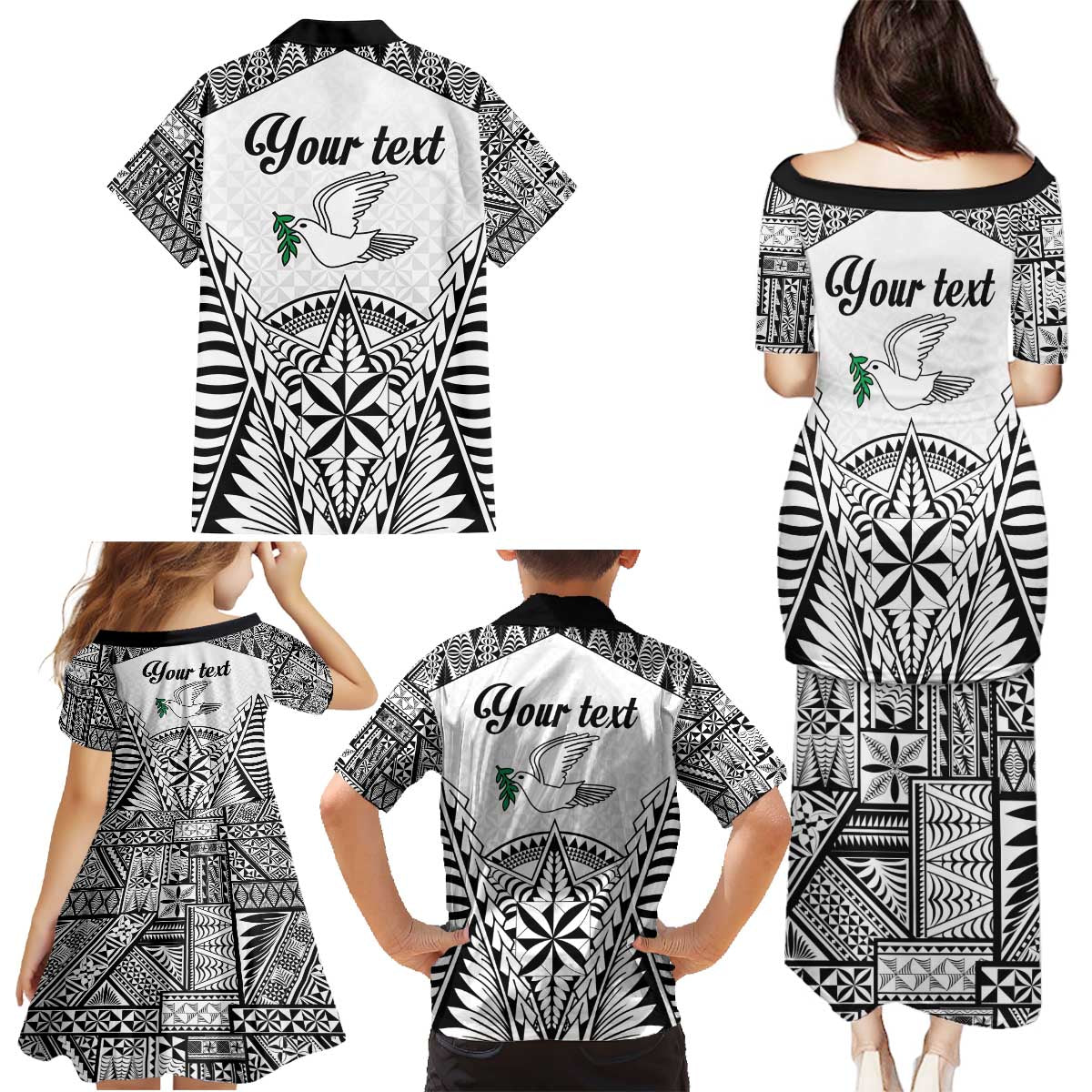 Personalised Tonga 676 Family Matching Puletasi and Hawaiian Shirt Tribal Kupesi Ngatu Unique