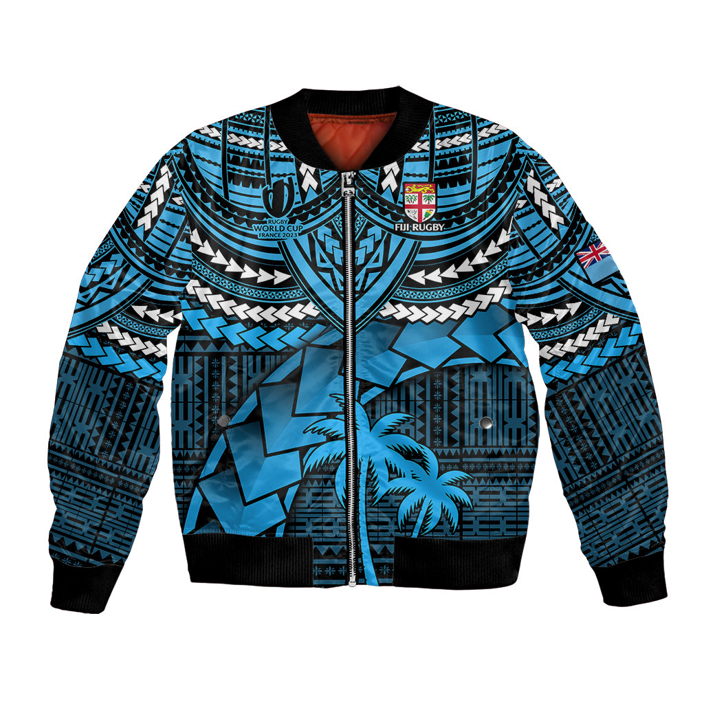 Fiji Rugby Bomber Jacket Go Fijian Tapa Arty with World Cup Vibe LT9 Unisex Blue - Polynesian Pride