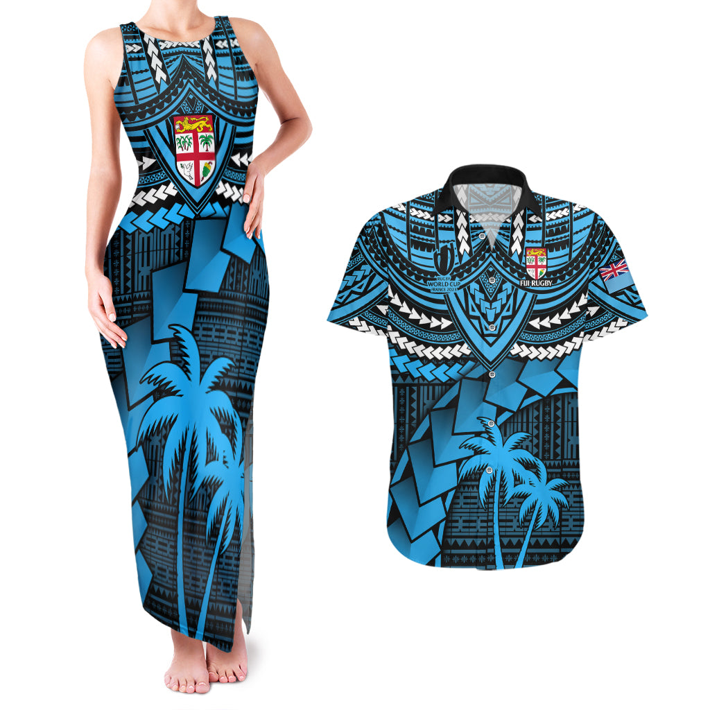 Fiji Rugby Couples Matching Tank Maxi Dress And Hawaiian Shirt Go Fijian Tapa Arty with World Cup Vibe LT9 Blue - Polynesian Pride