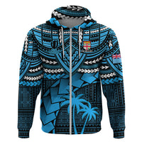 Fiji Rugby Hoodie Go Fijian Tapa Arty with World Cup Vibe LT9 Zip Hoodie Blue - Polynesian Pride