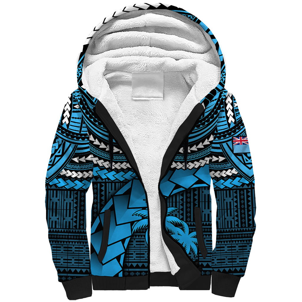 Fiji Rugby Sherpa Hoodie Go Fijian Tapa Arty with World Cup Vibe LT9 Unisex Blue - Polynesian Pride