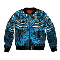 Custom Fiji Rugby Bomber Jacket Go Fijian Tapa Arty with World Cup Vibe LT9 Unisex Blue - Polynesian Pride