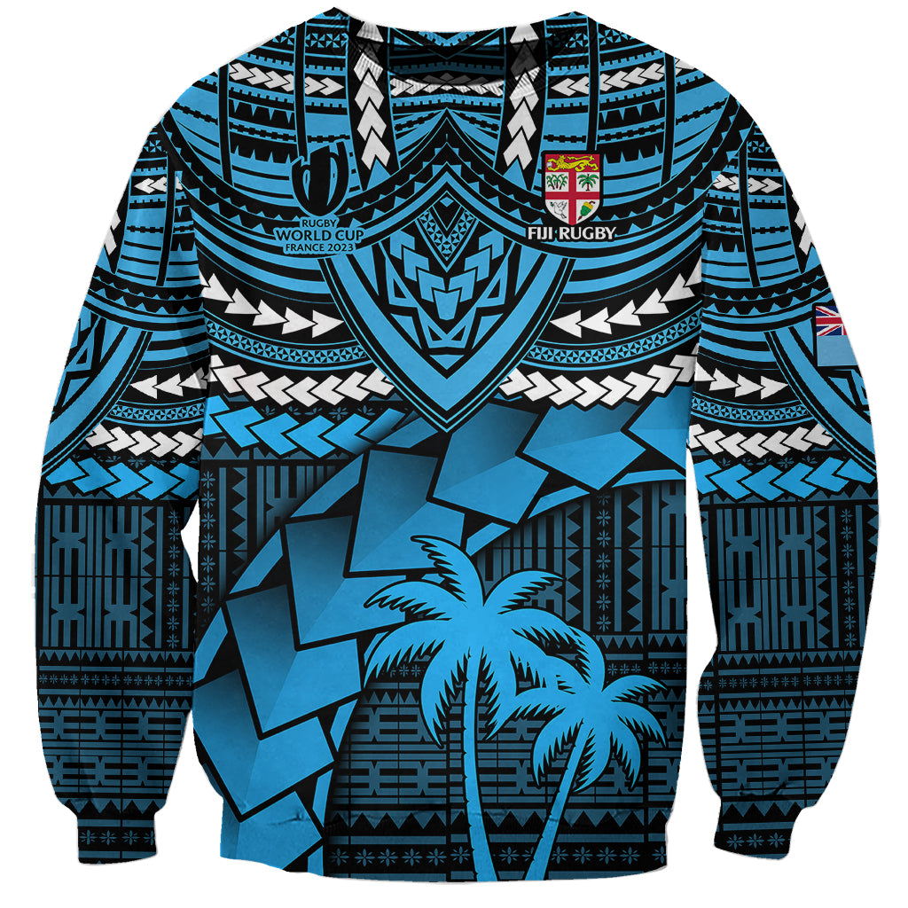 Custom Fiji Rugby Sweatshirt Go Fijian Tapa Arty with World Cup Vibe LT9 Unisex Blue - Polynesian Pride
