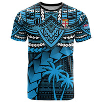 Custom Fiji Rugby T Shirt Go Fijian Tapa Arty with World Cup Vibe LT9 Blue - Polynesian Pride