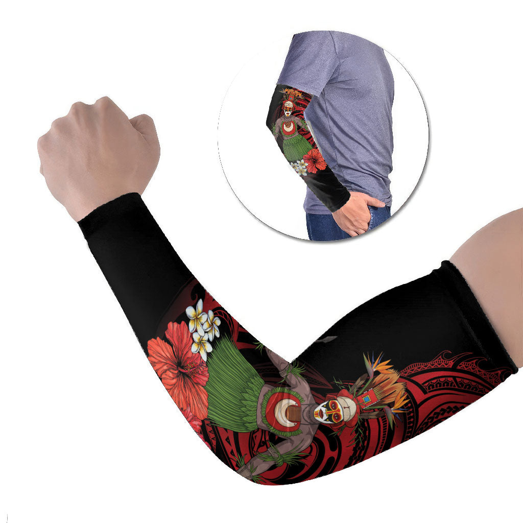 Huli Wigmen Tribe Hela Province Arm Sleeves Papua New Guinea Indigenous Pattern LT9 Set of 2 Black - Polynesian Pride