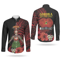 Huli Wigmen Tribe Hela Province Couples Matching Off Shoulder Short Dress and Long Sleeve Button Shirt Papua New Guinea Indigenous Pattern LT9 - Polynesian Pride