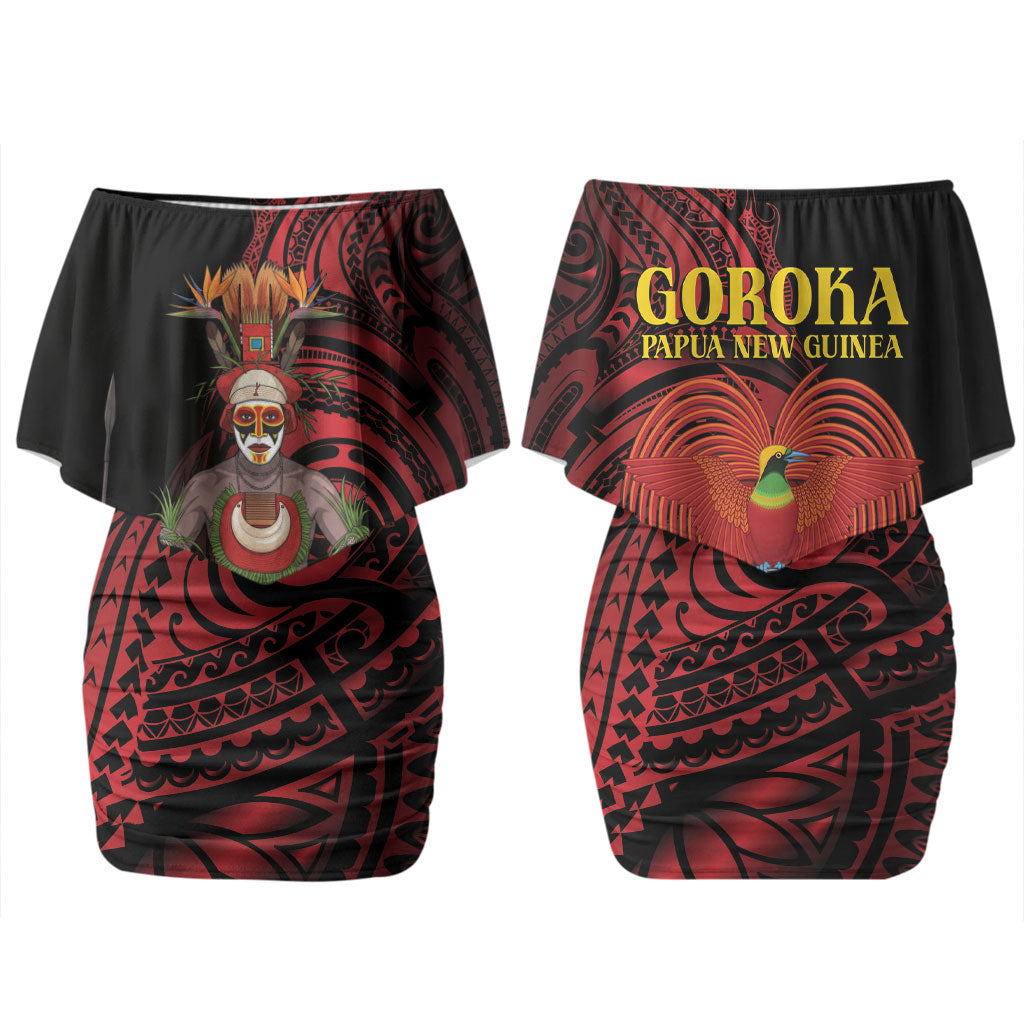 Huli Wigmen Tribe Hela Province Couples Matching Off Shoulder Short Dress and Long Sleeve Button Shirt Papua New Guinea Indigenous Pattern LT9 - Polynesian Pride