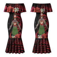 Huli Wigmen Tribe Hela Province Family Matching Mermaid Dress and Hawaiian Shirt Papua New Guinea Indigenous Pattern LT9 Mom's Dress Black - Polynesian Pride