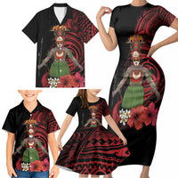 Huli Wigmen Tribe Hela Province Family Matching Short Sleeve Bodycon Dress and Hawaiian Shirt Papua New Guinea Indigenous Pattern LT9 - Polynesian Pride