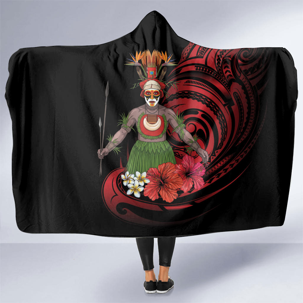 Huli Wigmen Tribe Hela Province Hooded Blanket Papua New Guinea Indigenous Pattern LT9 One Size Black - Polynesian Pride