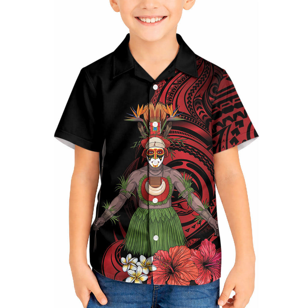 Huli Wigmen Tribe Hela Province Kid Hawaiian Shirt Papua New Guinea Indigenous Pattern LT9 Kid Black - Polynesian Pride
