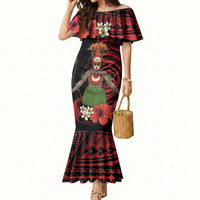Huli Wigmen Tribe Hela Province Mermaid Dress Papua New Guinea Indigenous Pattern LT9 Women Black - Polynesian Pride