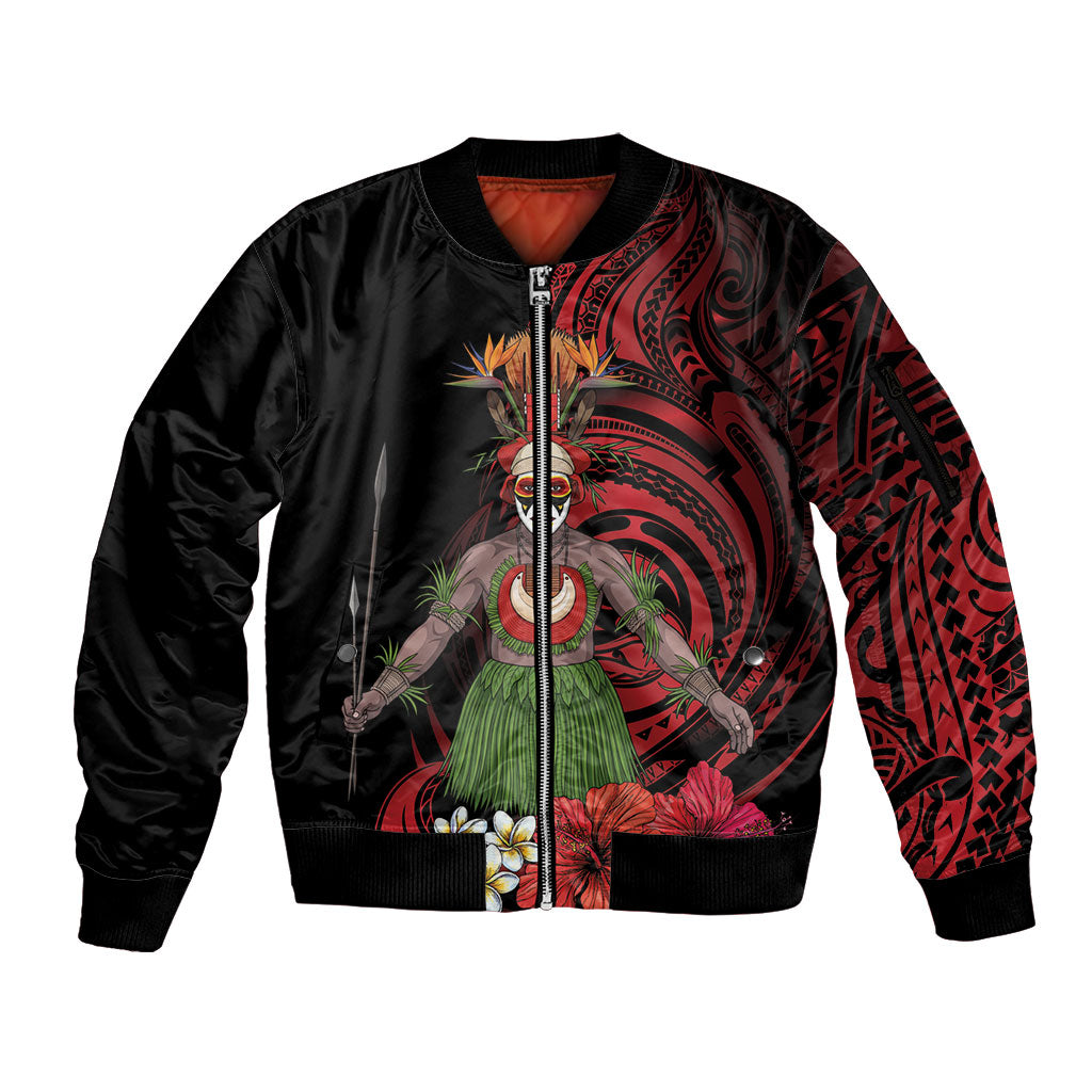 Huli Wigmen Tribe Hela Province Sleeve Zip Bomber Jacket Papua New Guinea Indigenous Pattern LT9 Unisex Black - Polynesian Pride
