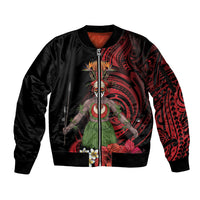 Huli Wigmen Tribe Hela Province Sleeve Zip Bomber Jacket Papua New Guinea Indigenous Pattern LT9 Unisex Black - Polynesian Pride