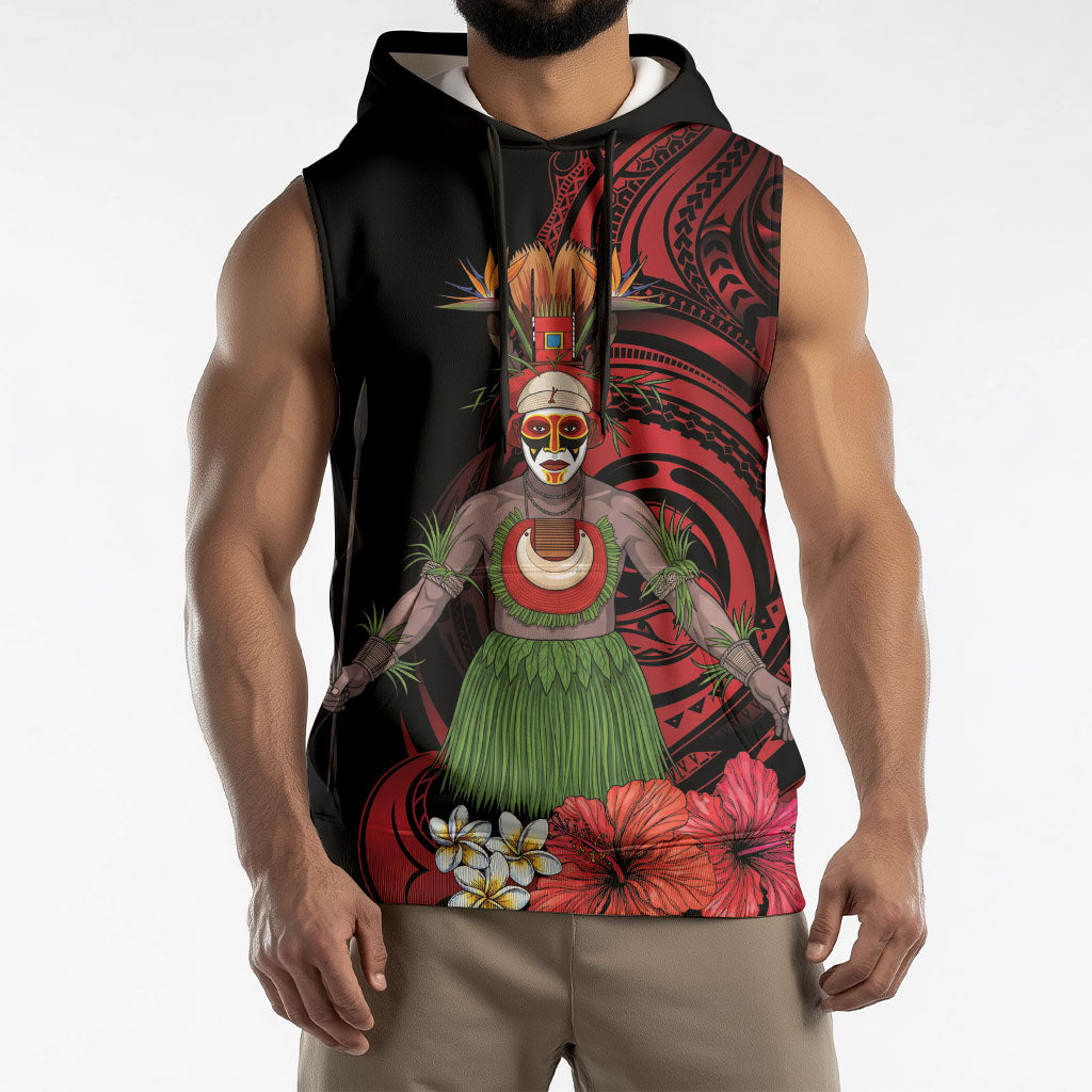 Huli Wigmen Tribe Hela Province Sleeveless Hoodie Papua New Guinea Indigenous Pattern LT9 - Polynesian Pride