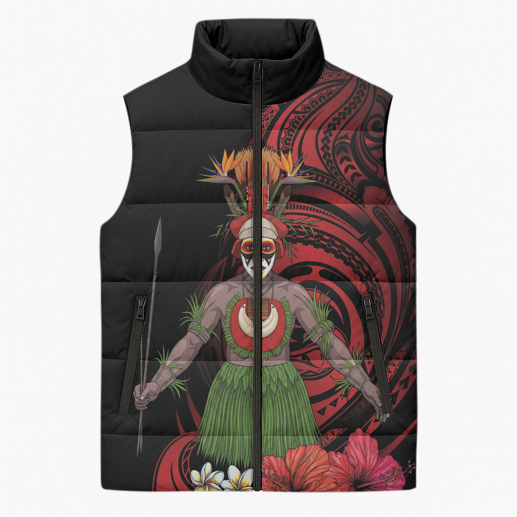 Huli Wigmen Tribe Hela Province Sleeveless Puffer Jacket Papua New Guinea Indigenous Pattern LT9 Unisex Black - Polynesian Pride