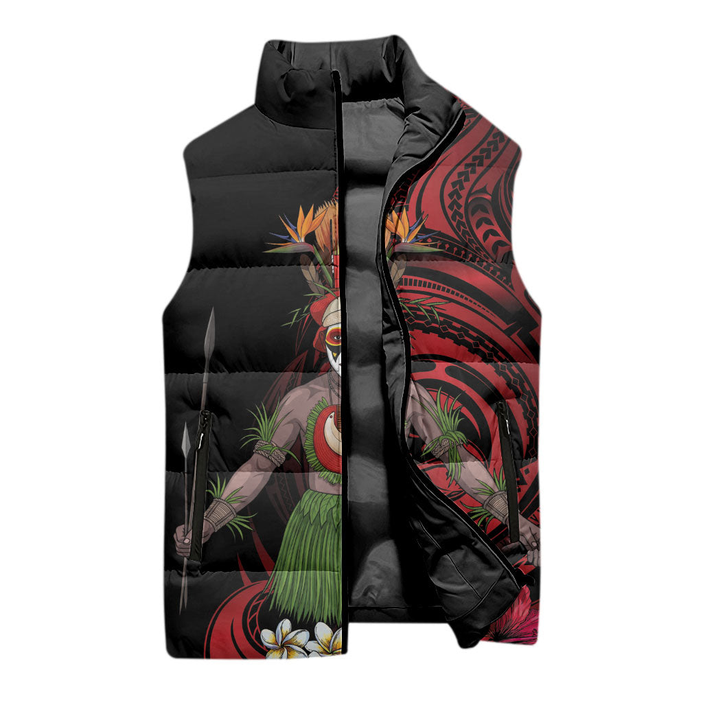Huli Wigmen Tribe Hela Province Sleeveless Puffer Jacket Papua New Guinea Indigenous Pattern LT9 - Polynesian Pride