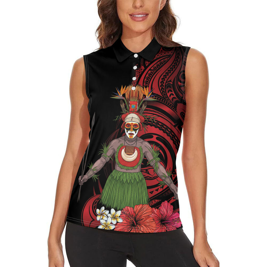 Huli Wigmen Tribe Hela Province Women Sleeveless Polo Shirt Papua New Guinea Indigenous Pattern LT9 - Polynesian Pride
