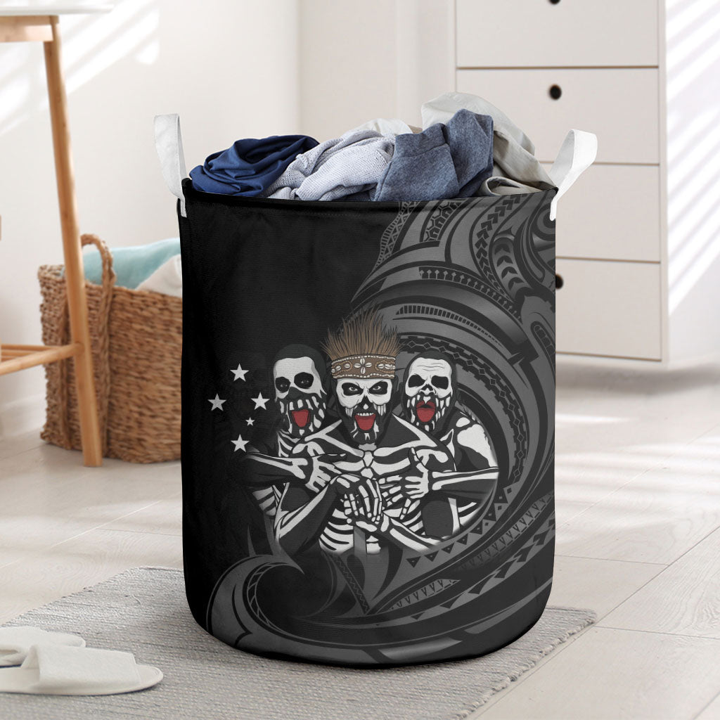 Skeleton Tribe Simbu Province Laundry Basket Papua New Guinea Indigenous Pattern LT9 Black - Polynesian Pride