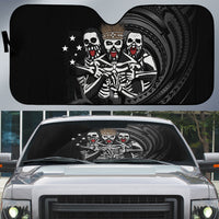 Skeleton Tribe Simbu Province Auto Sun Shade Papua New Guinea Indigenous Pattern LT9 Black - Polynesian Pride