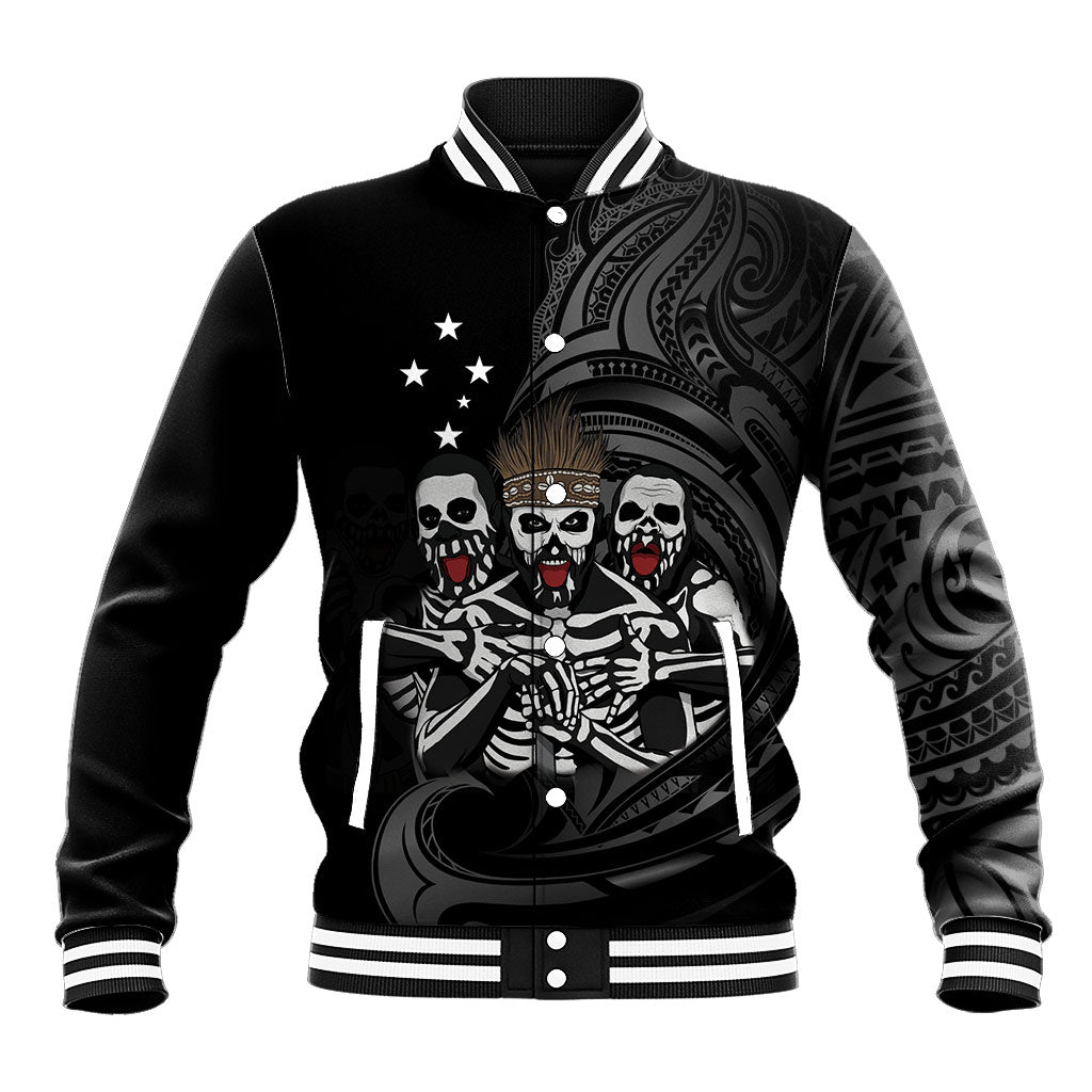 Skeleton Tribe Simbu Province Baseball Jacket Papua New Guinea Indigenous Pattern LT9 Unisex Black - Polynesian Pride