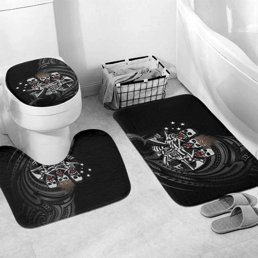 Skeleton Tribe Simbu Province Bathroom Set Papua New Guinea Indigenous Pattern LT9 Mat Set Only (3 pcs) One Size Black - Polynesian Pride